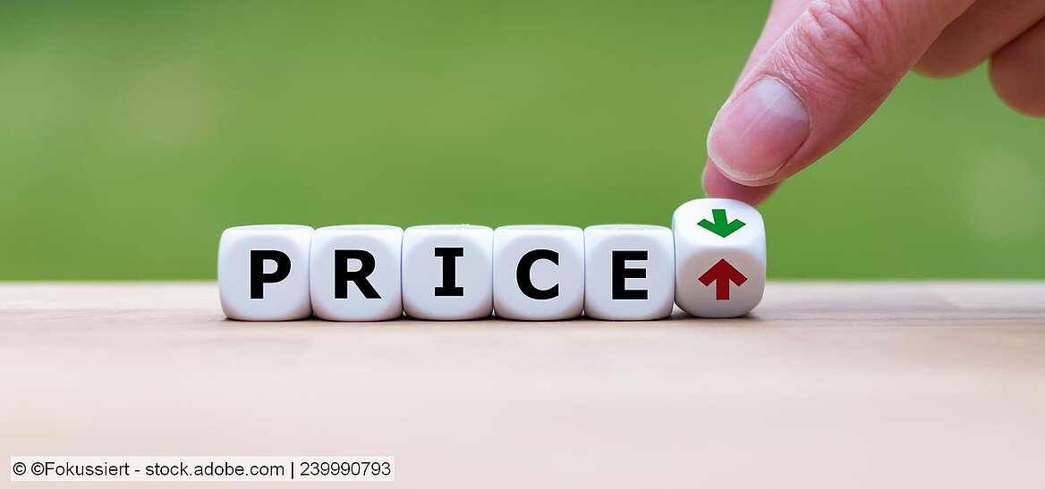 Dice with price inscription